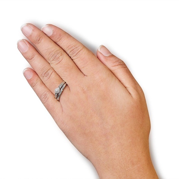 Haus of Brilliance .925 Sterling Silver Diamond Accent Bridal Set Ring Size 12 - Picture 4 of 5